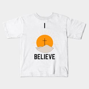 I Believe Cross Against Sun Faith Based Kids T-Shirt